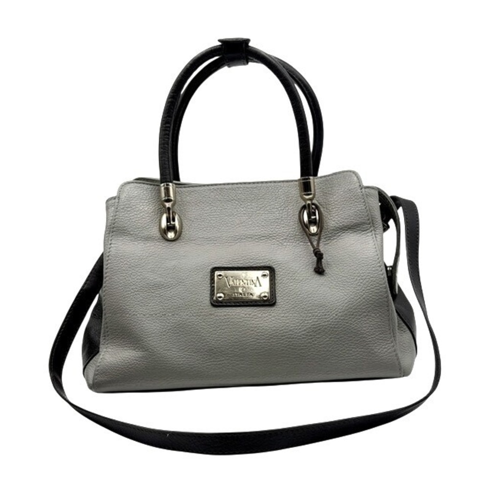 Valentina Italy Leather Satchel Handbag Grey Brown Top Handle Shoulder Bag - Picture 1 of 12